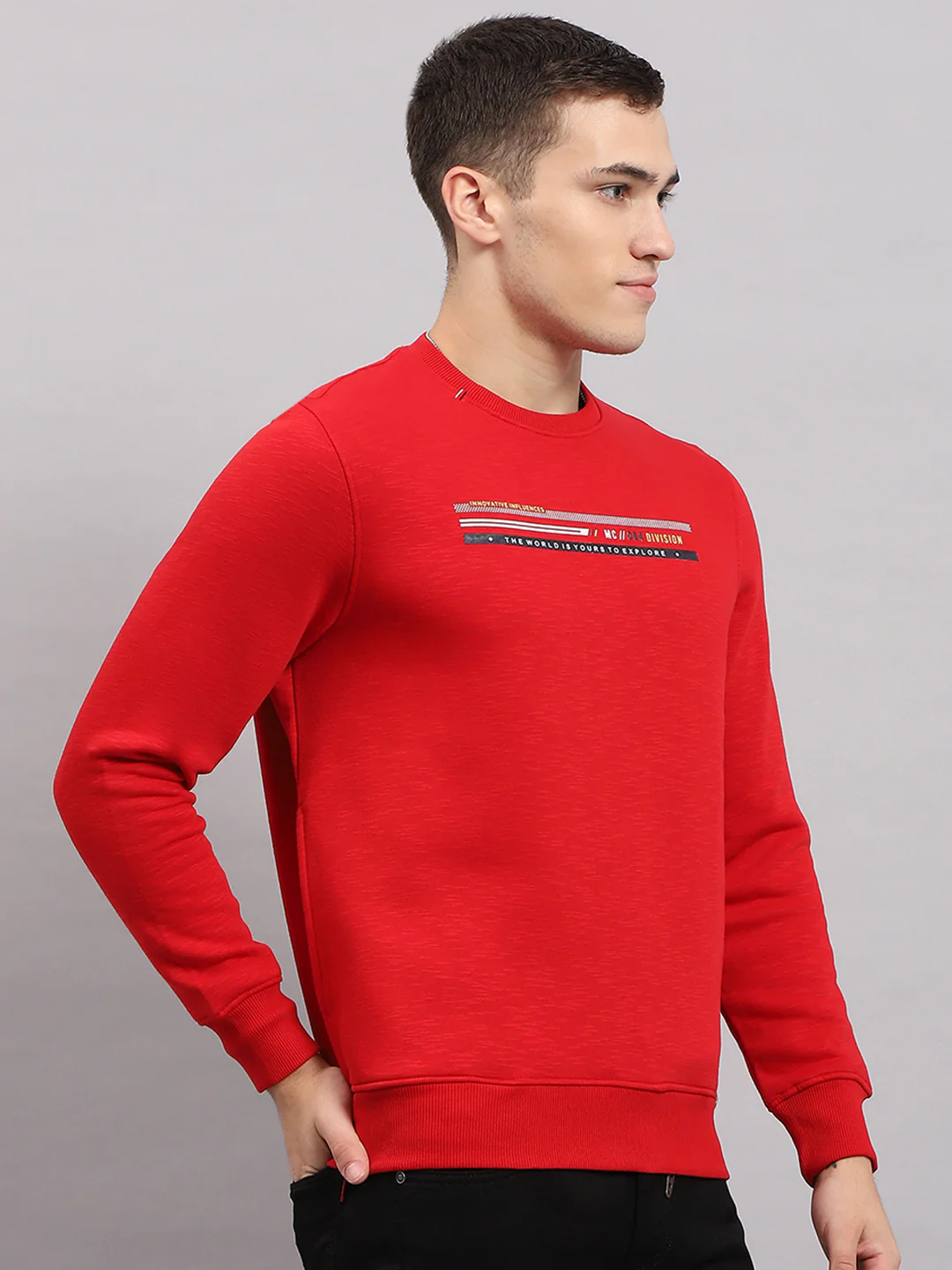 Men Red Printed Round Neck Full Sleeve Sweatshirt - Image 4