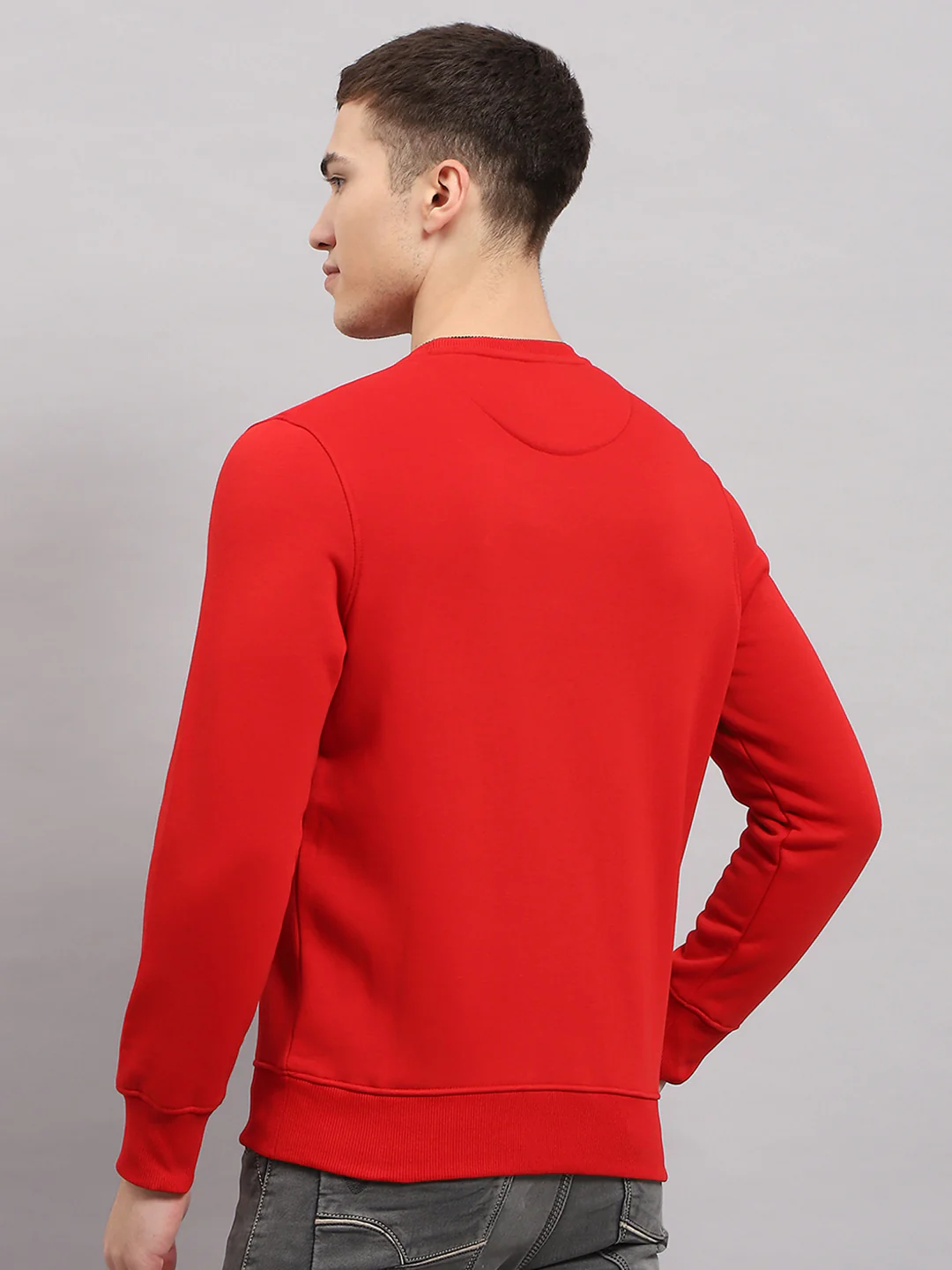 Men Red Printed Round Neck Full Sleeve Sweatshirt - Image 5