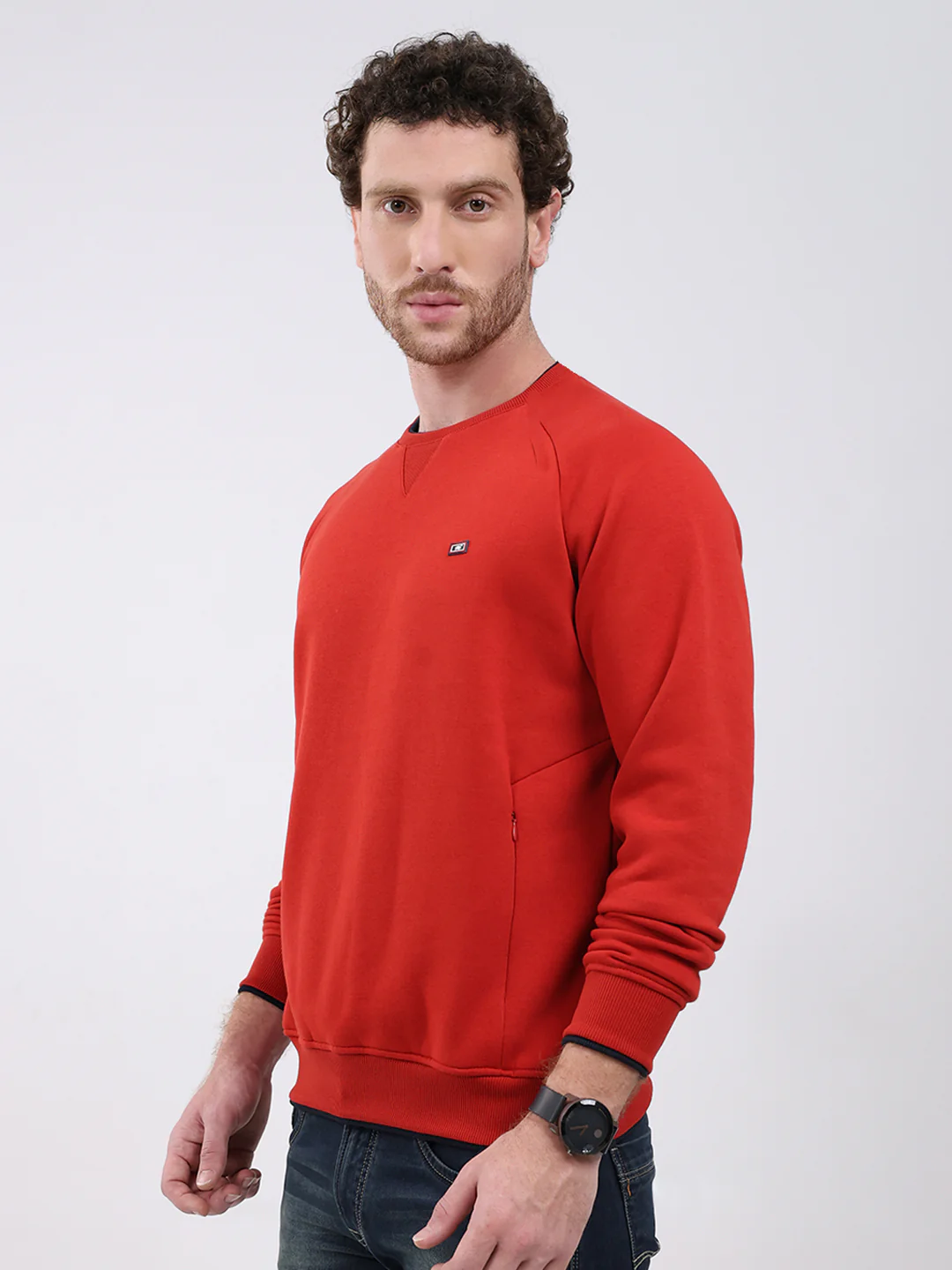 Men Red Printed Round Neck Full Sleeve Sweatshirt - Image 3