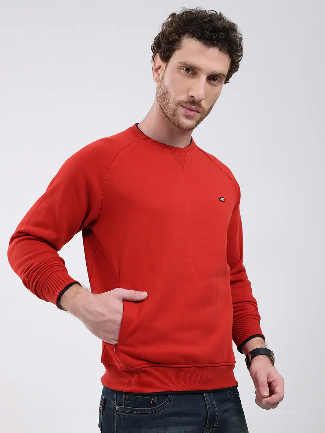 Men Red Printed Round Neck Full Sleeve Sweatshirt - Image 4