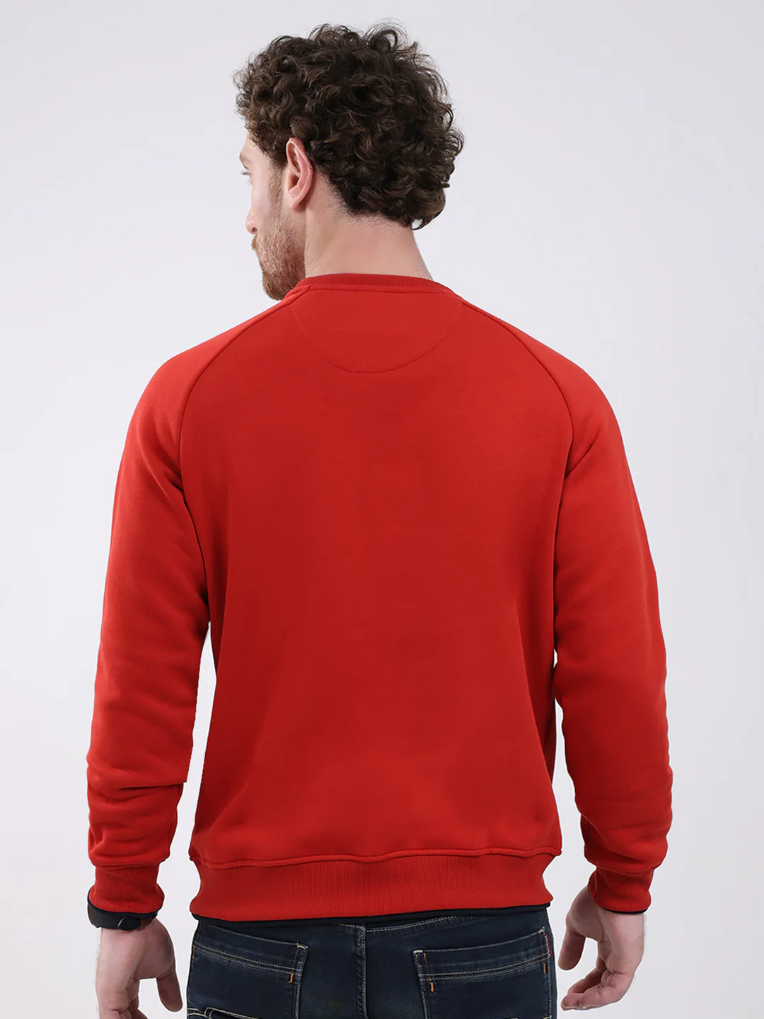 Men Red Printed Round Neck Full Sleeve Sweatshirt - Image 5