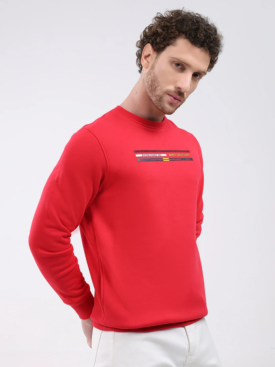 Men Red Printed Round Neck Full Sleeve Sweatshirt - Image 4