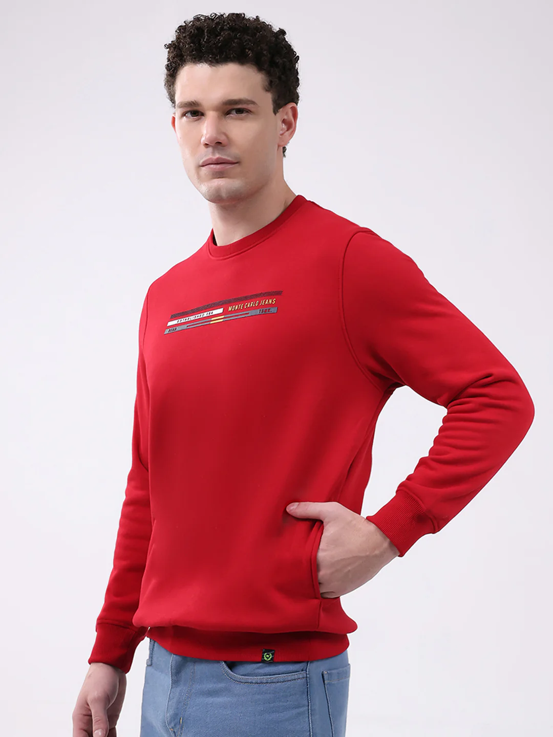 Men Red Printed Round Neck Full Sleeve Sweatshirt - Image 4