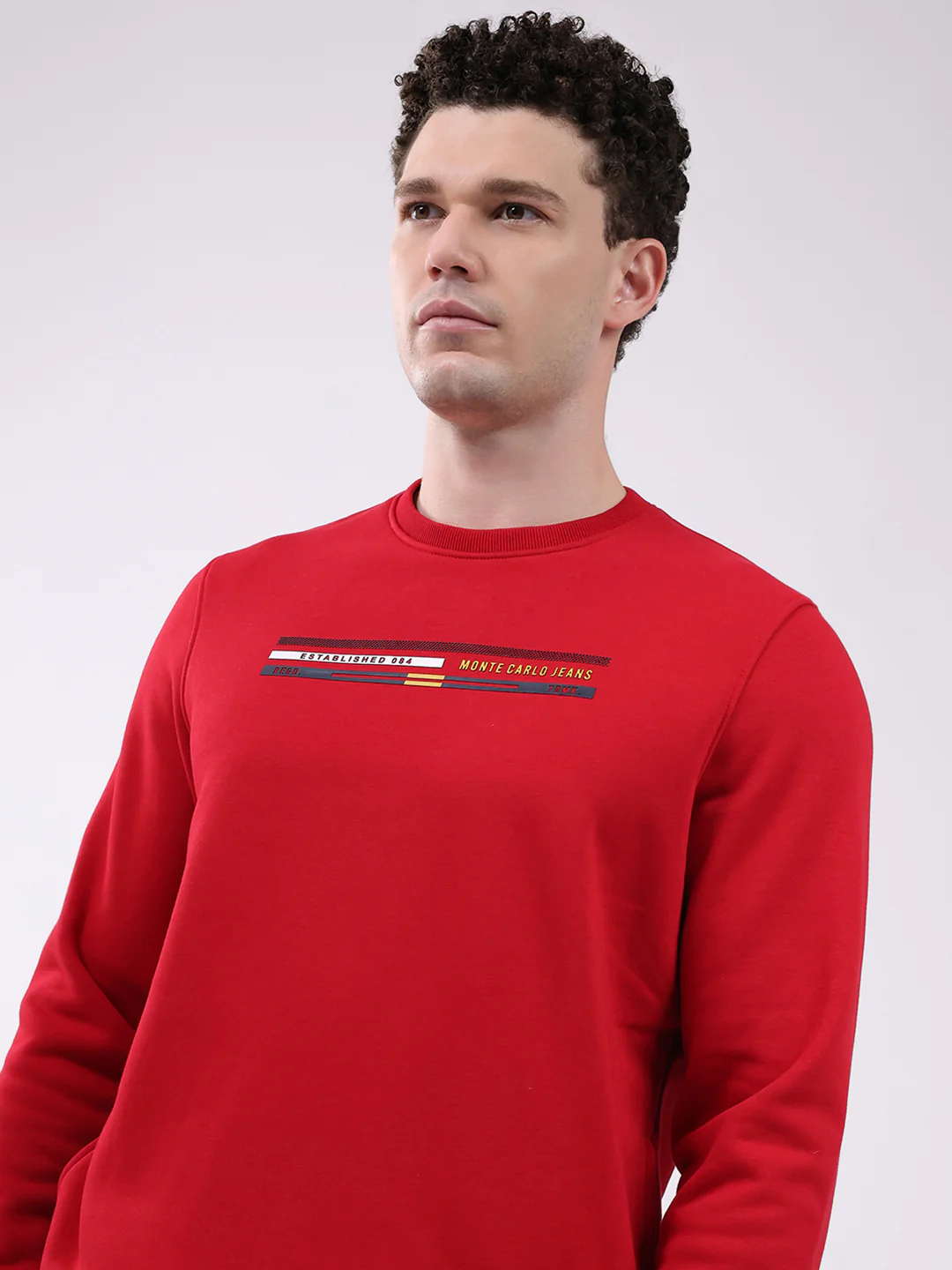 Men Red Printed Round Neck Full Sleeve Sweatshirt - Image 7