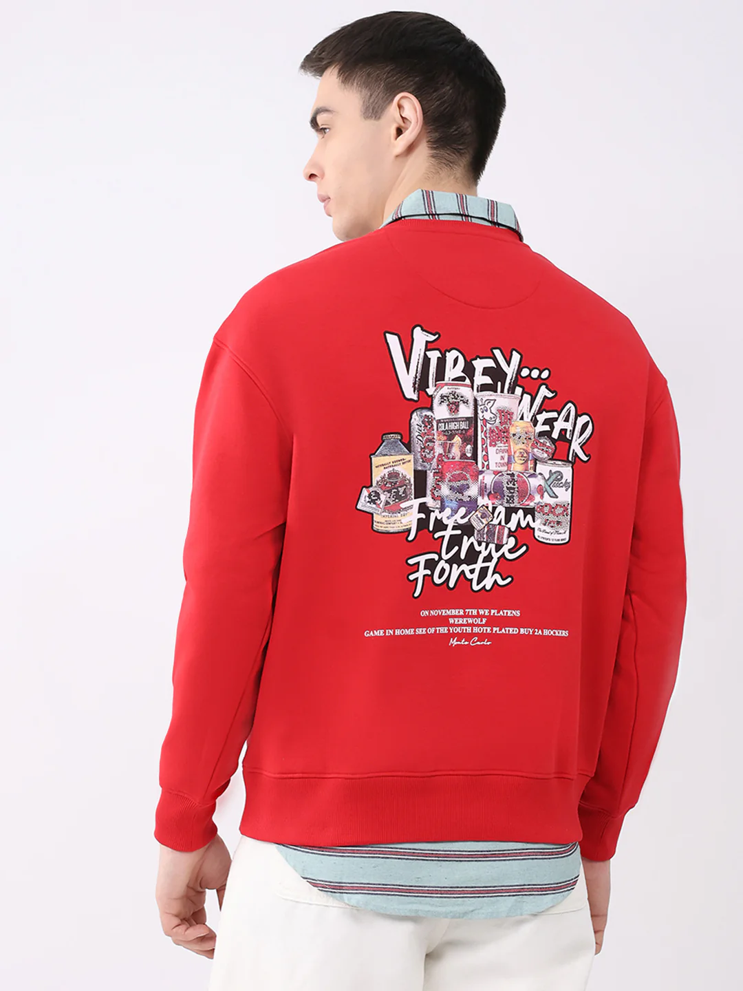 Men Red Printed Round Neck Full Sleeve Sweatshirt - Image 5