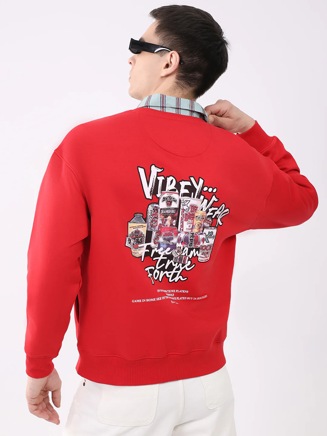 Men Red Printed Round Neck Full Sleeve Sweatshirt - Image 6