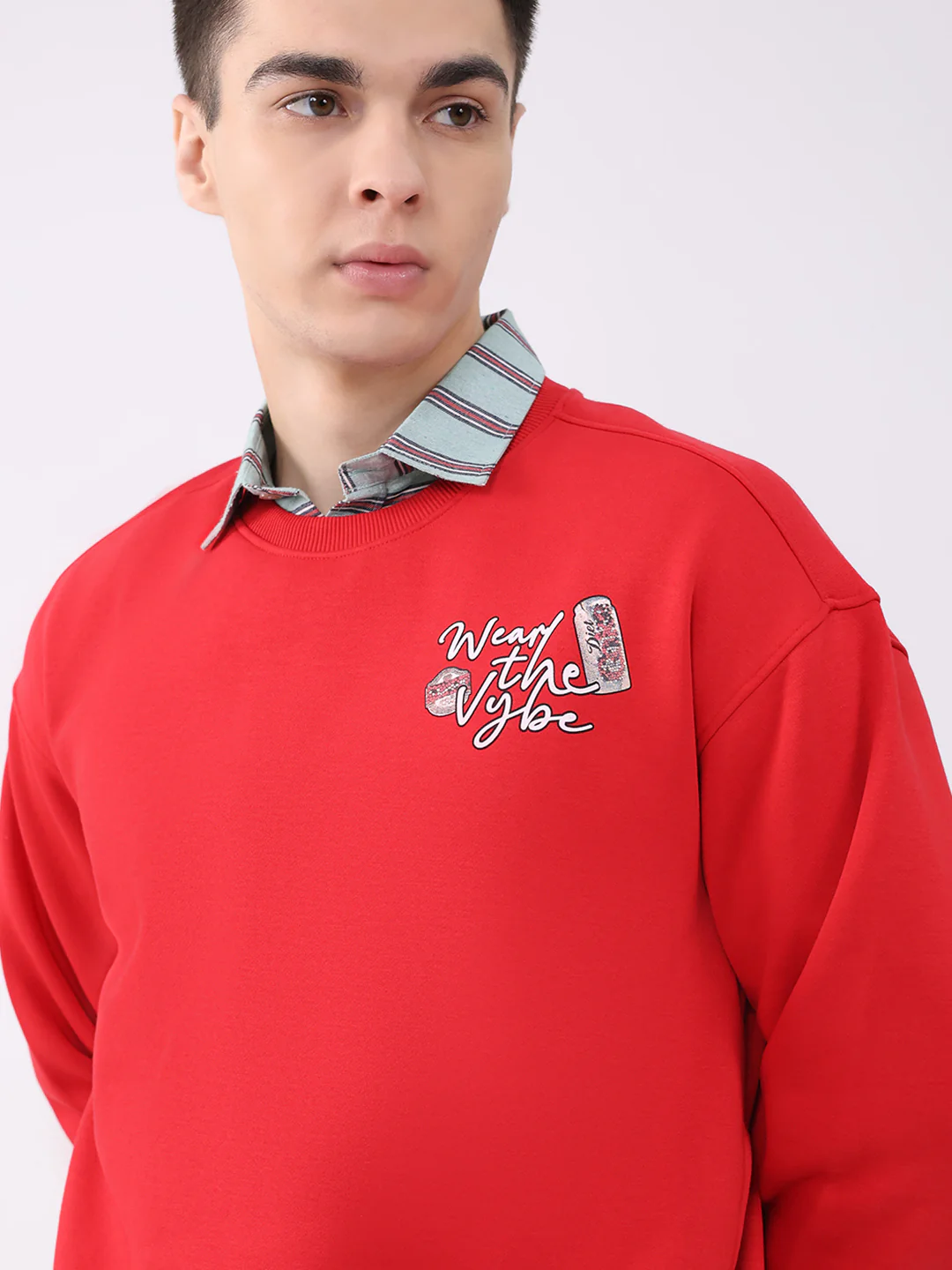 Men Red Printed Round Neck Full Sleeve Sweatshirt - Image 7