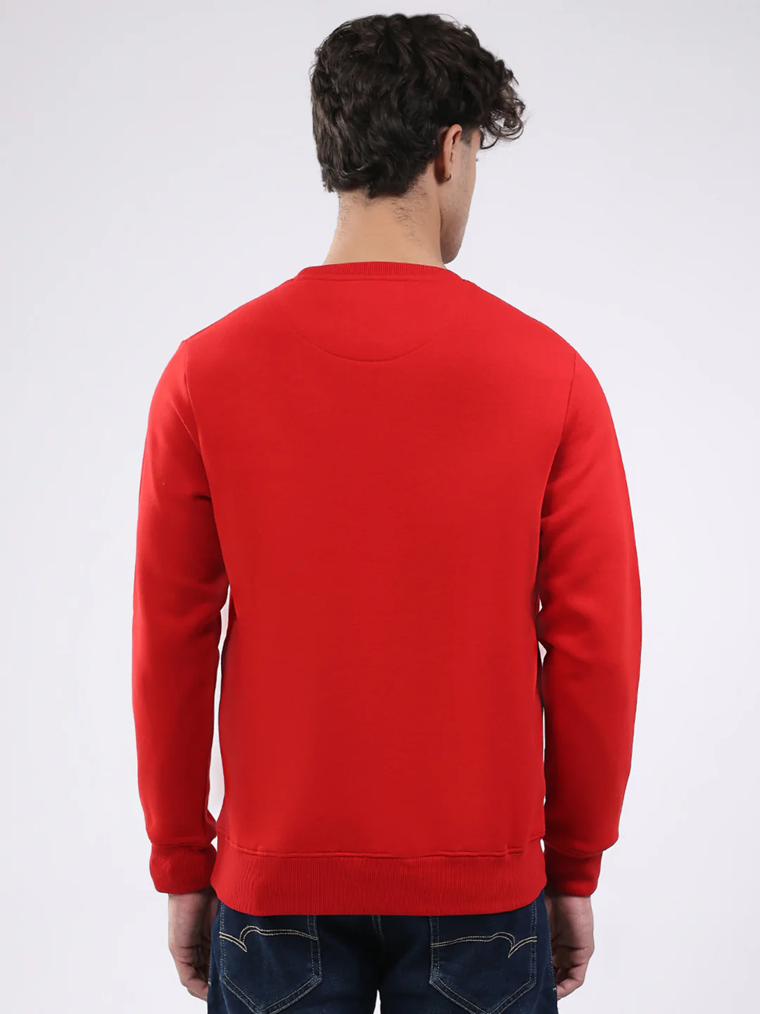Men Red Printed Round Neck Full Sleeve Sweatshirt - Image 5