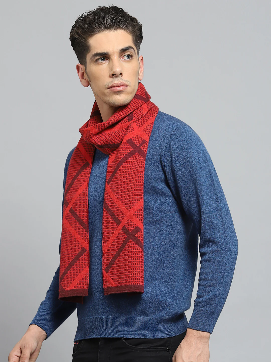 Men Red Self Design Muffler - Image 3