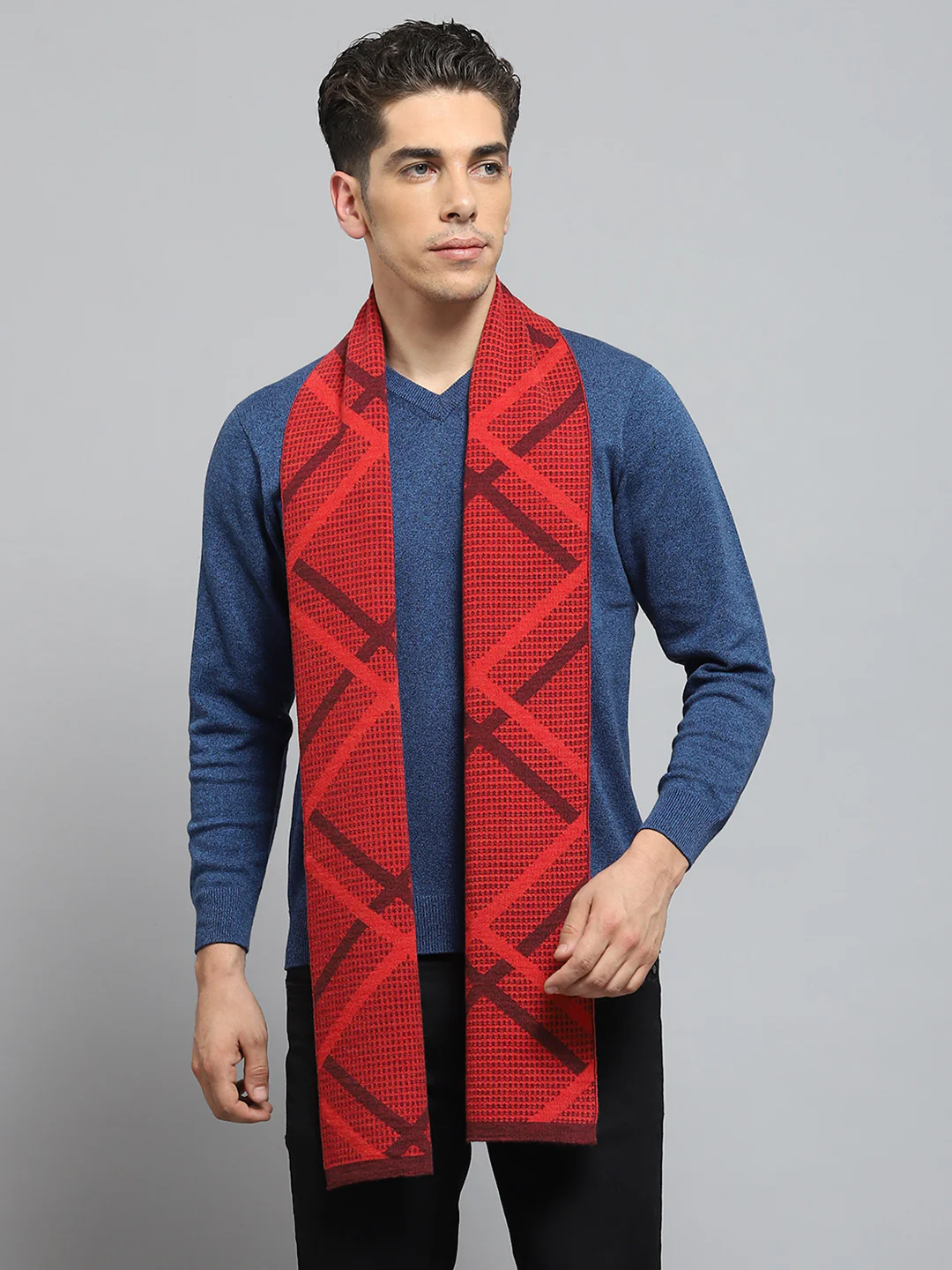 Men Red Self Design Muffler - Image 5