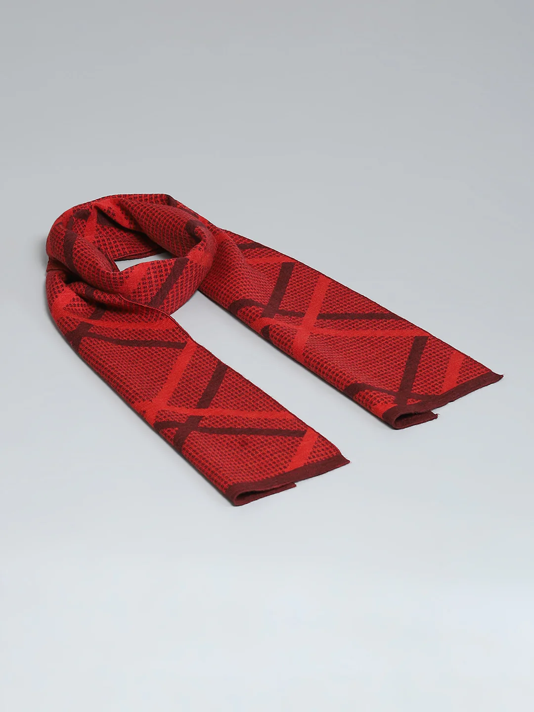 Men Red Self Design Muffler - Image 6