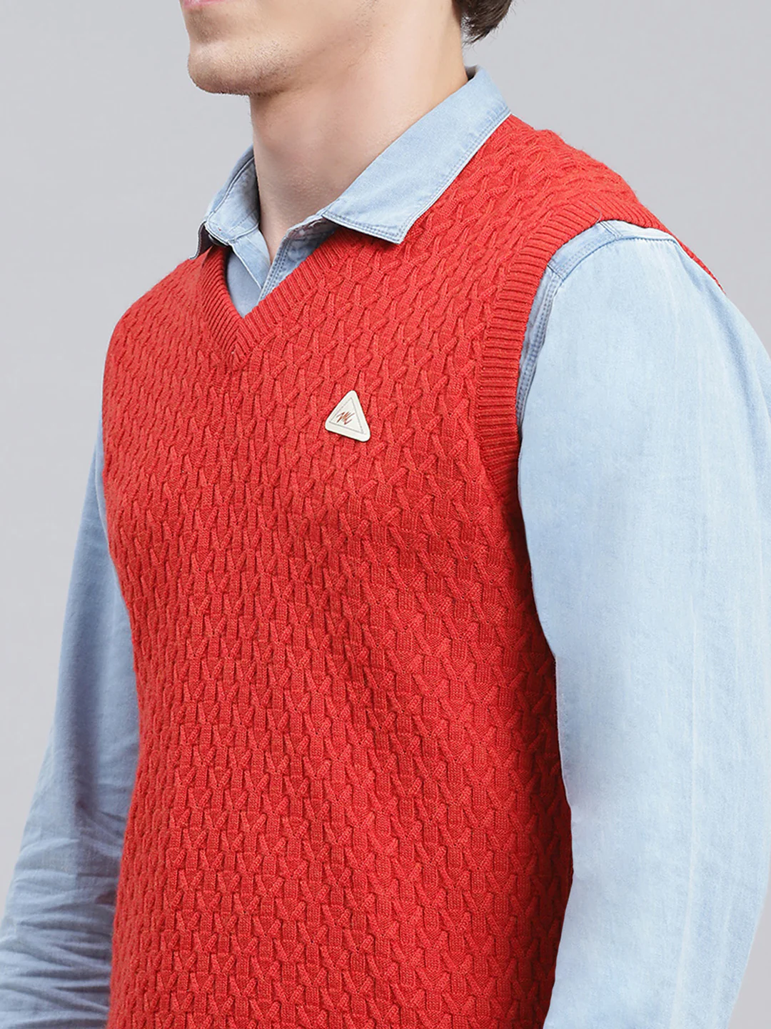 Men Red Self Design Wool blend Sweater - Image 6