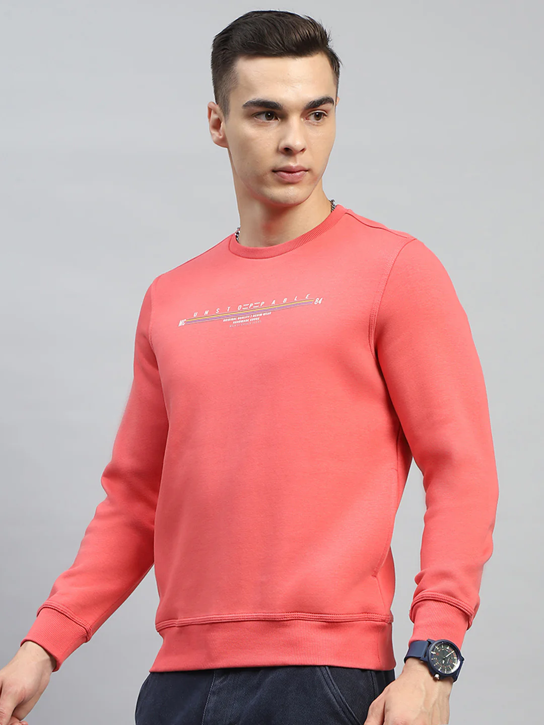 Men Red & Sky Blue Printed Round Neck Full Sleeve Sweatshirt - Image 4