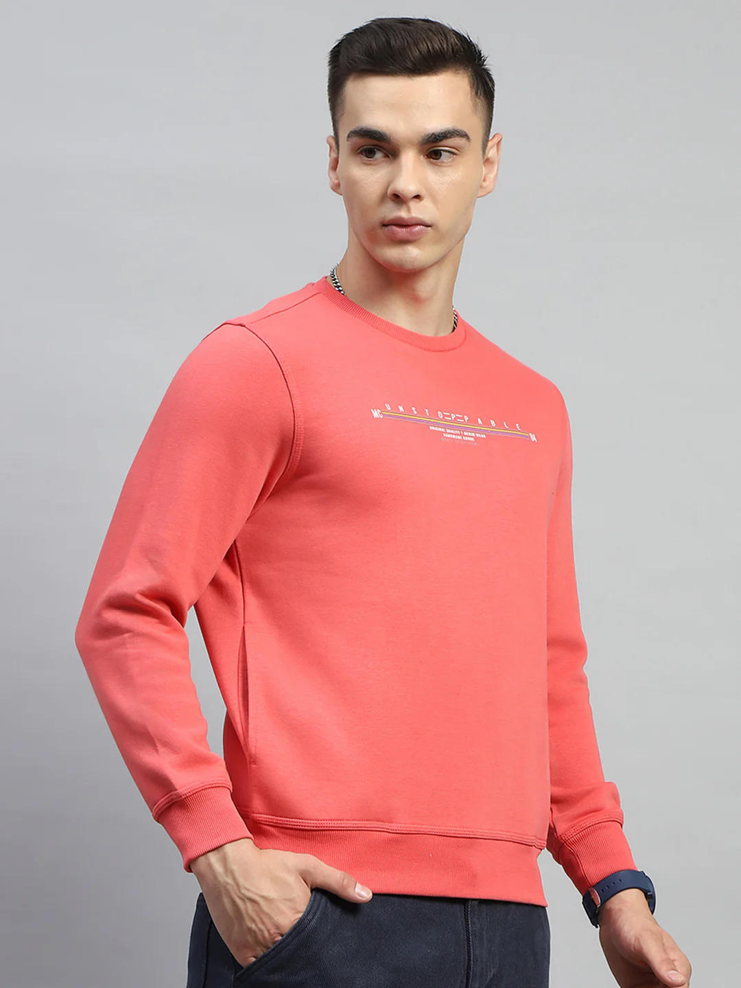 Men Red & Sky Blue Printed Round Neck Full Sleeve Sweatshirt - Image 5