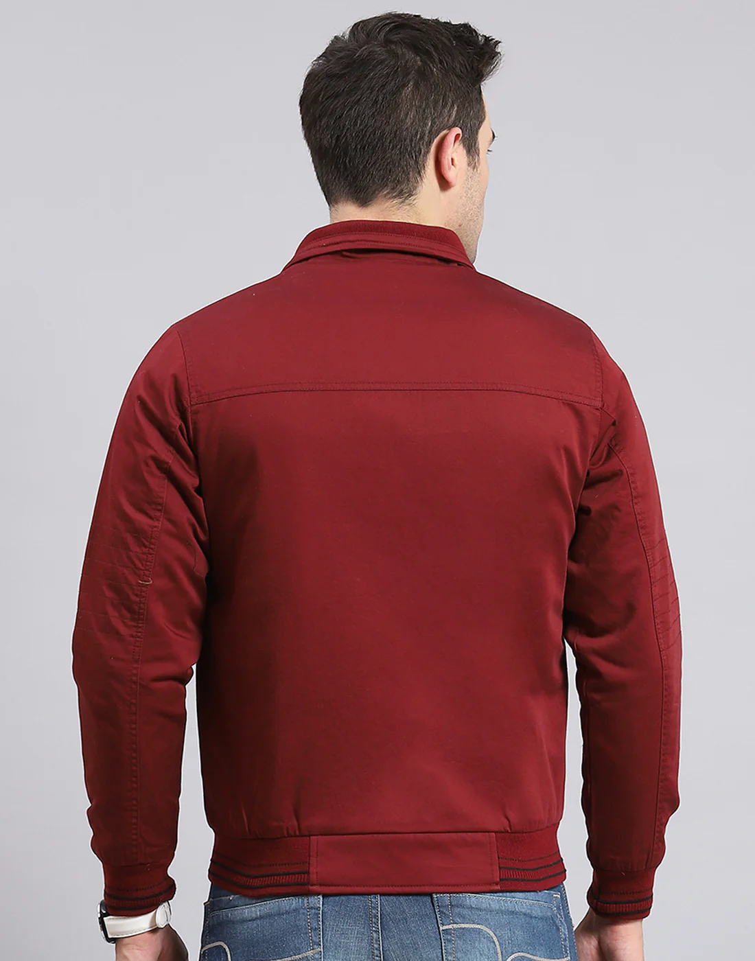 Men Red Solid Collar Full Sleeve Jacket - Image 6