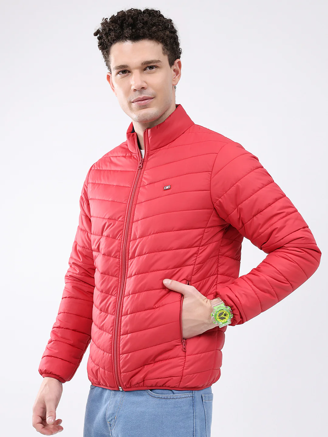 Men Red Solid Collar Full Sleeve Jacket - Image 3