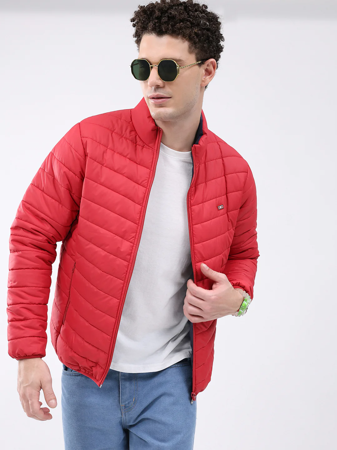 Men Red Solid Collar Full Sleeve Jacket - Image 6