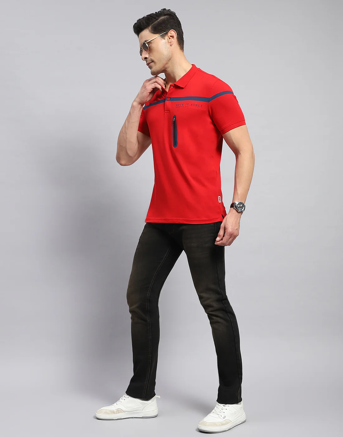 Rock.it Men Red Solid Collar Half Sleeve T-Shirt - Image 2