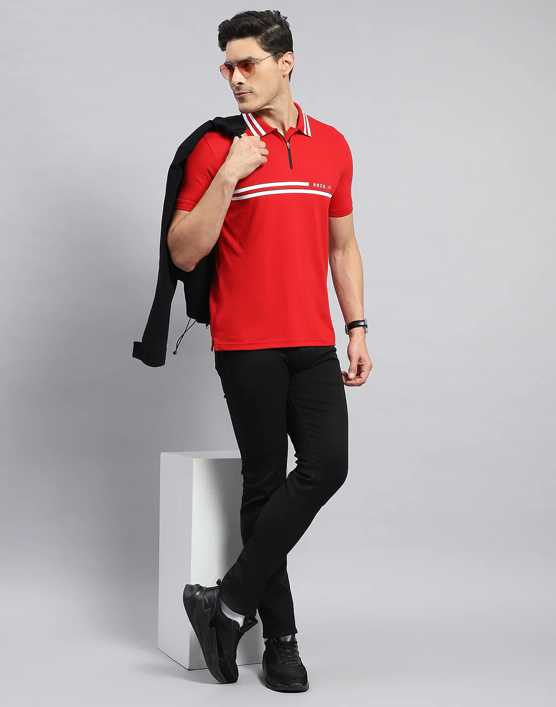 Rock.it Men Red Solid Collar Half Sleeve T-Shirt - Image 2