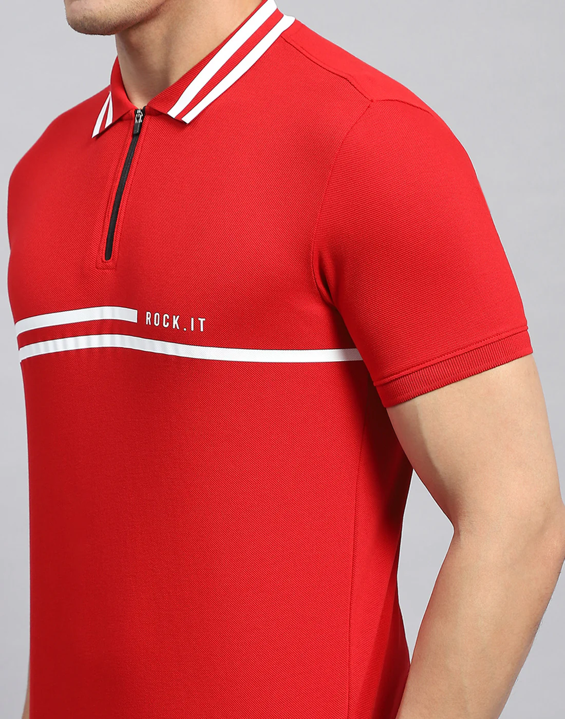 Rock.it Men Red Solid Collar Half Sleeve T-Shirt - Image 6