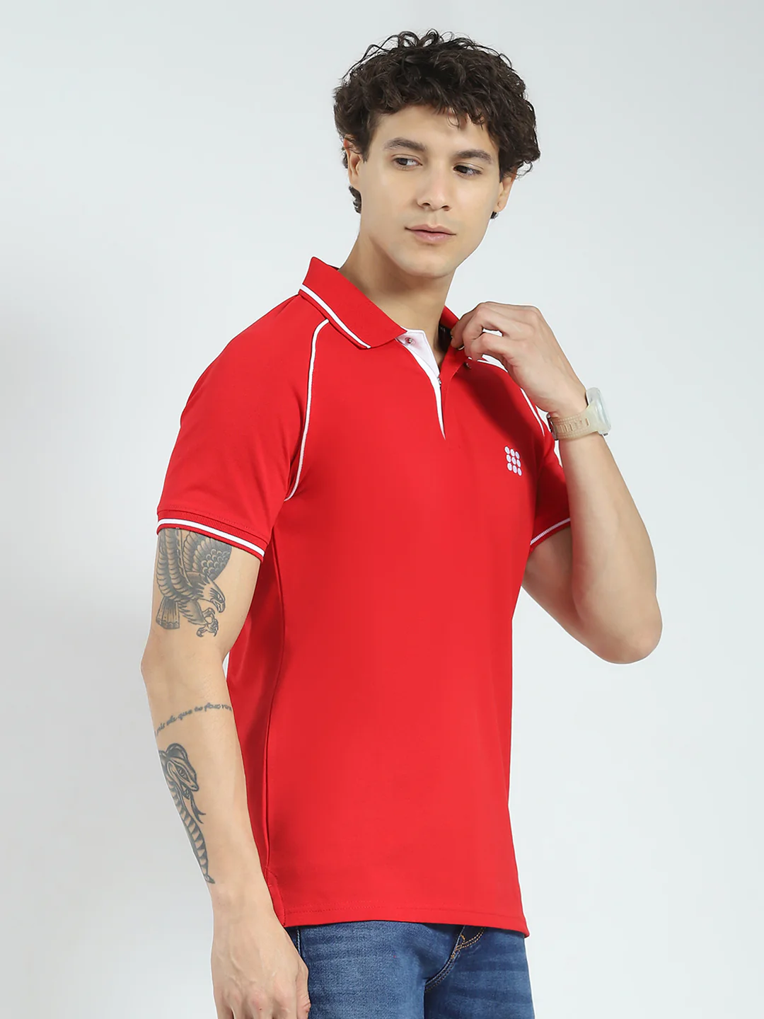 Rock.it Men Red Solid Collar Half Sleeve T-Shirt - Image 4