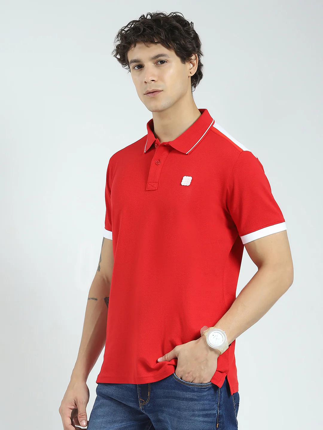 Rock.it Men Red Solid Collar Half Sleeve T-Shirt - Image 3