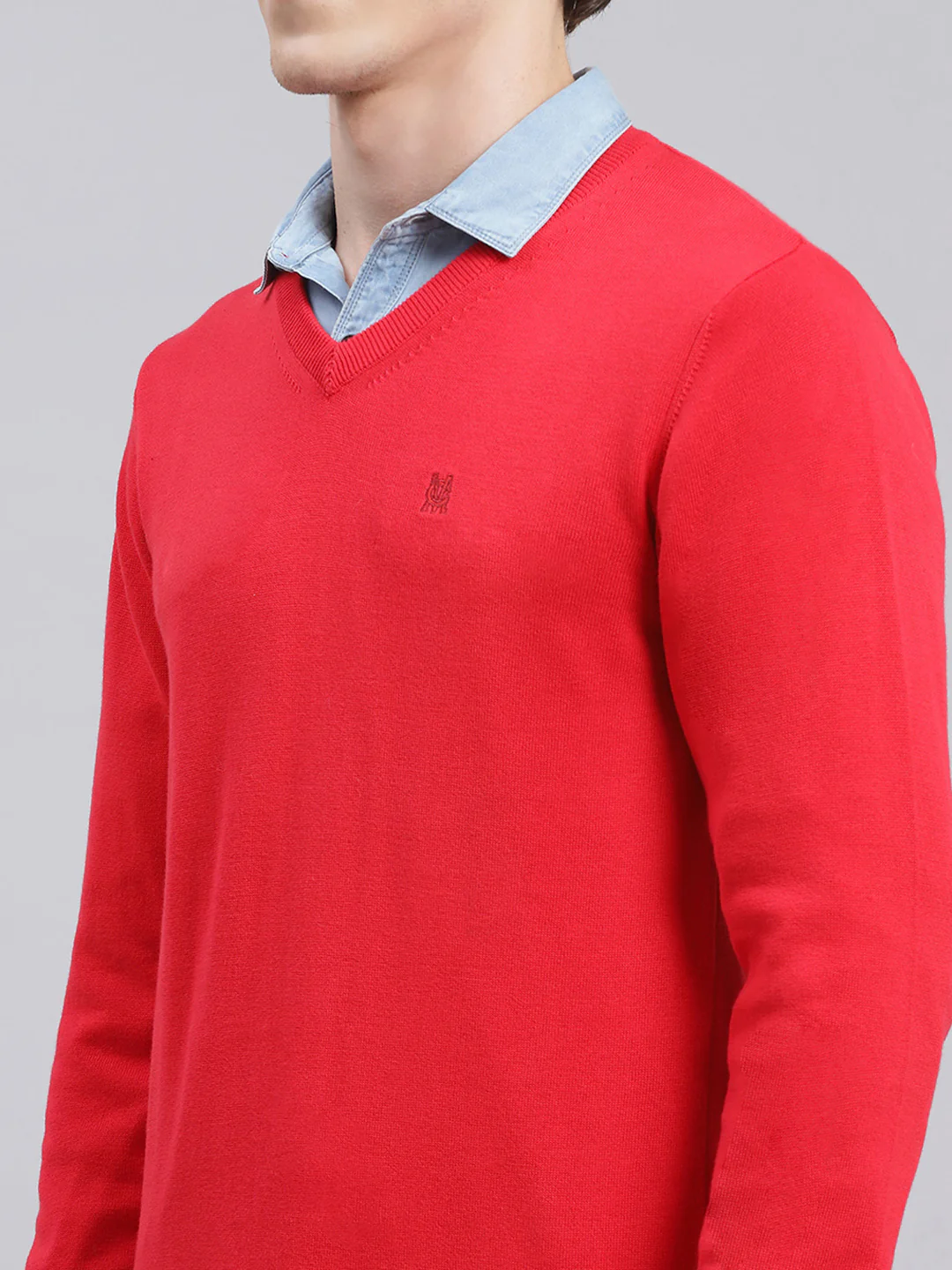 Men Red Solid Cotton Pullover - Image 6