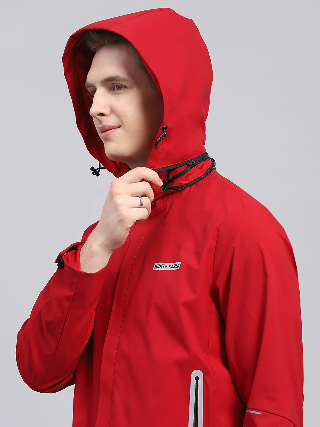 Men Red Solid Detachable Hood Full Sleeve Jacket - Image 7