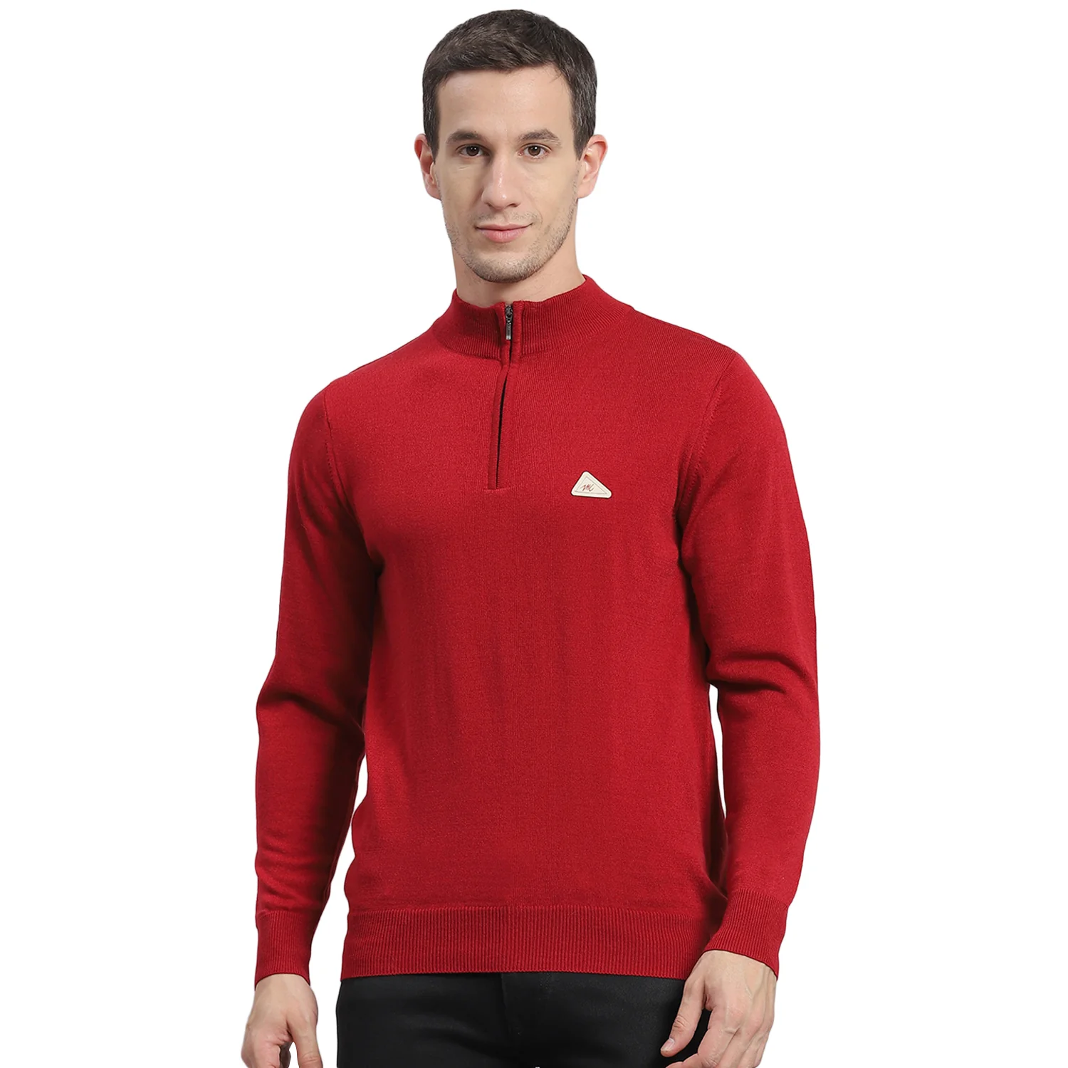 Men Red Solid H Neck Full Sleeve Sweater - Image 5