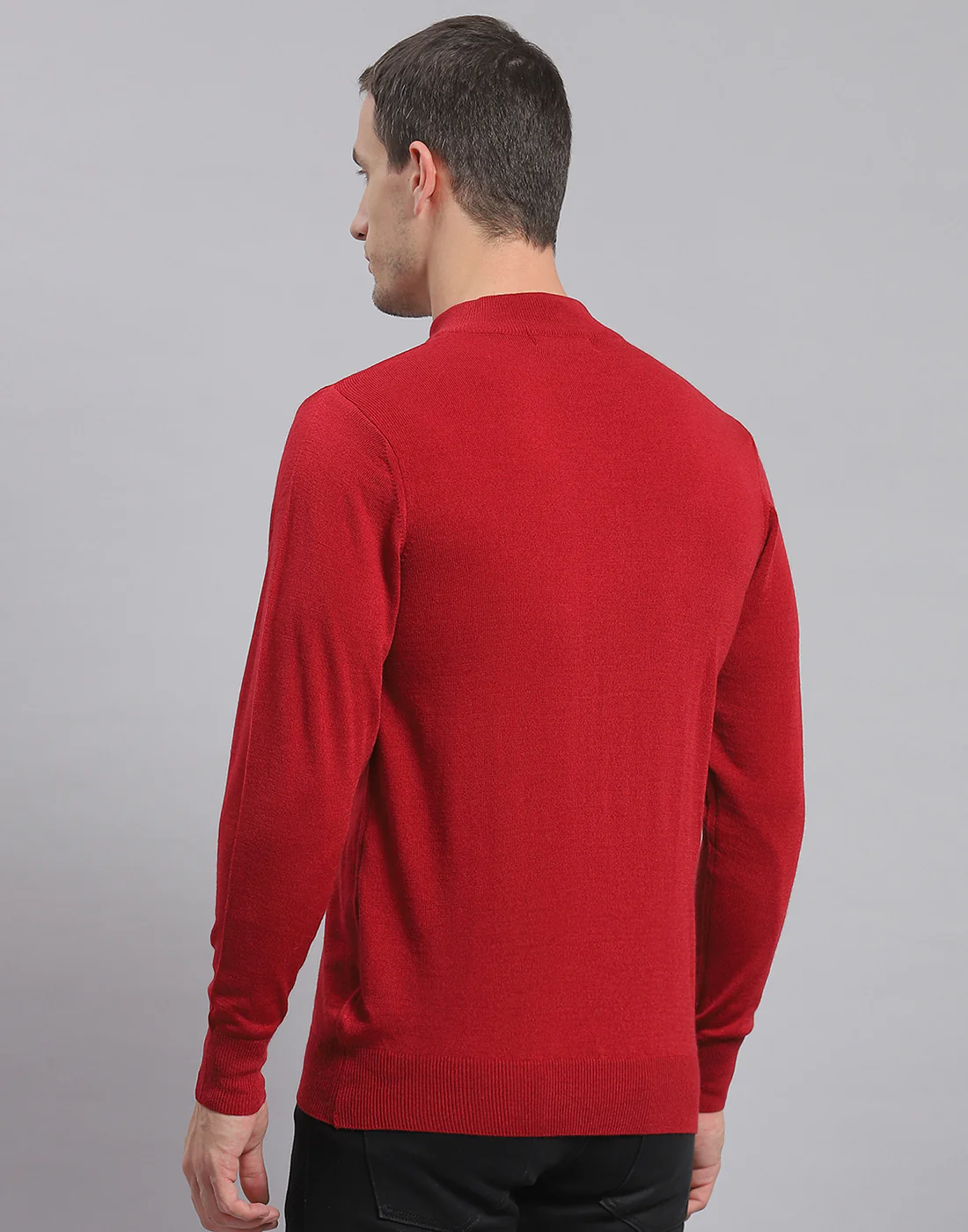 Men Red Solid H Neck Full Sleeve Sweater - Image 6