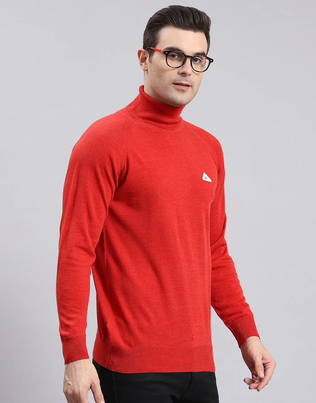 Men Red Solid H Neck Full Sleeve Sweater - Image 4
