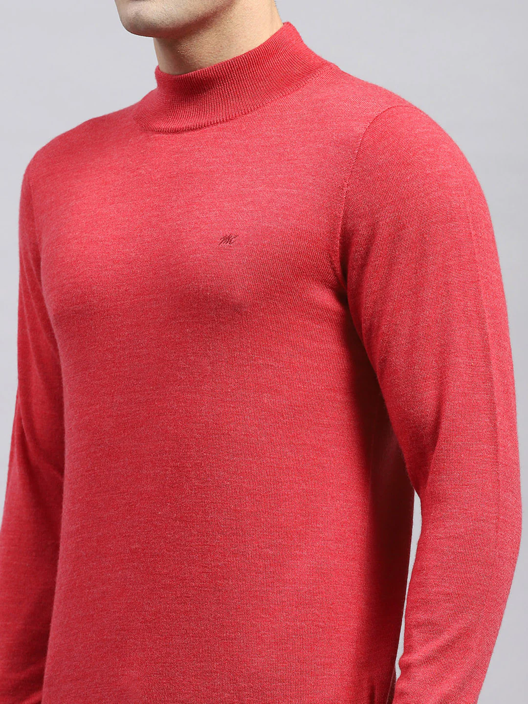 Men Red Solid High Neck Full Sleeve Pullover - Image 6