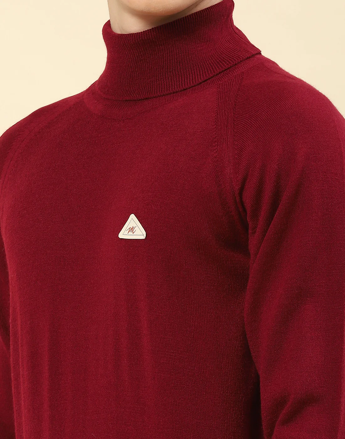 Men Red Solid High Neck Full Sleeve Pullover - Image 6