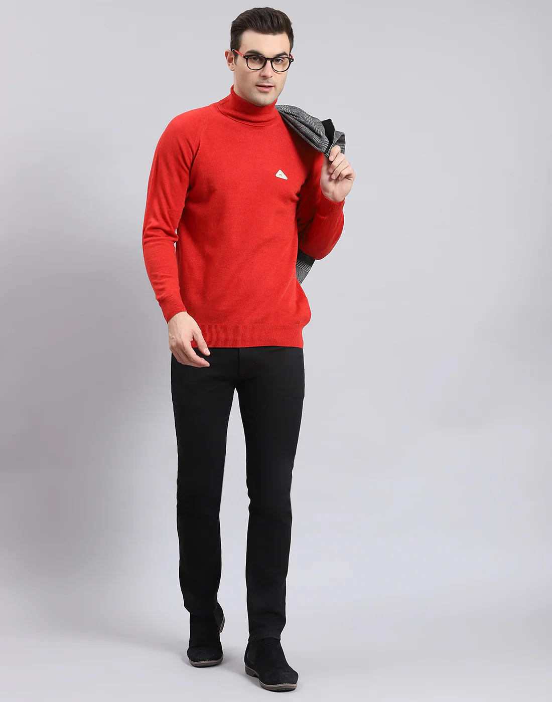 Men Red Solid High Neck Full Sleeve Pullover - Image 2