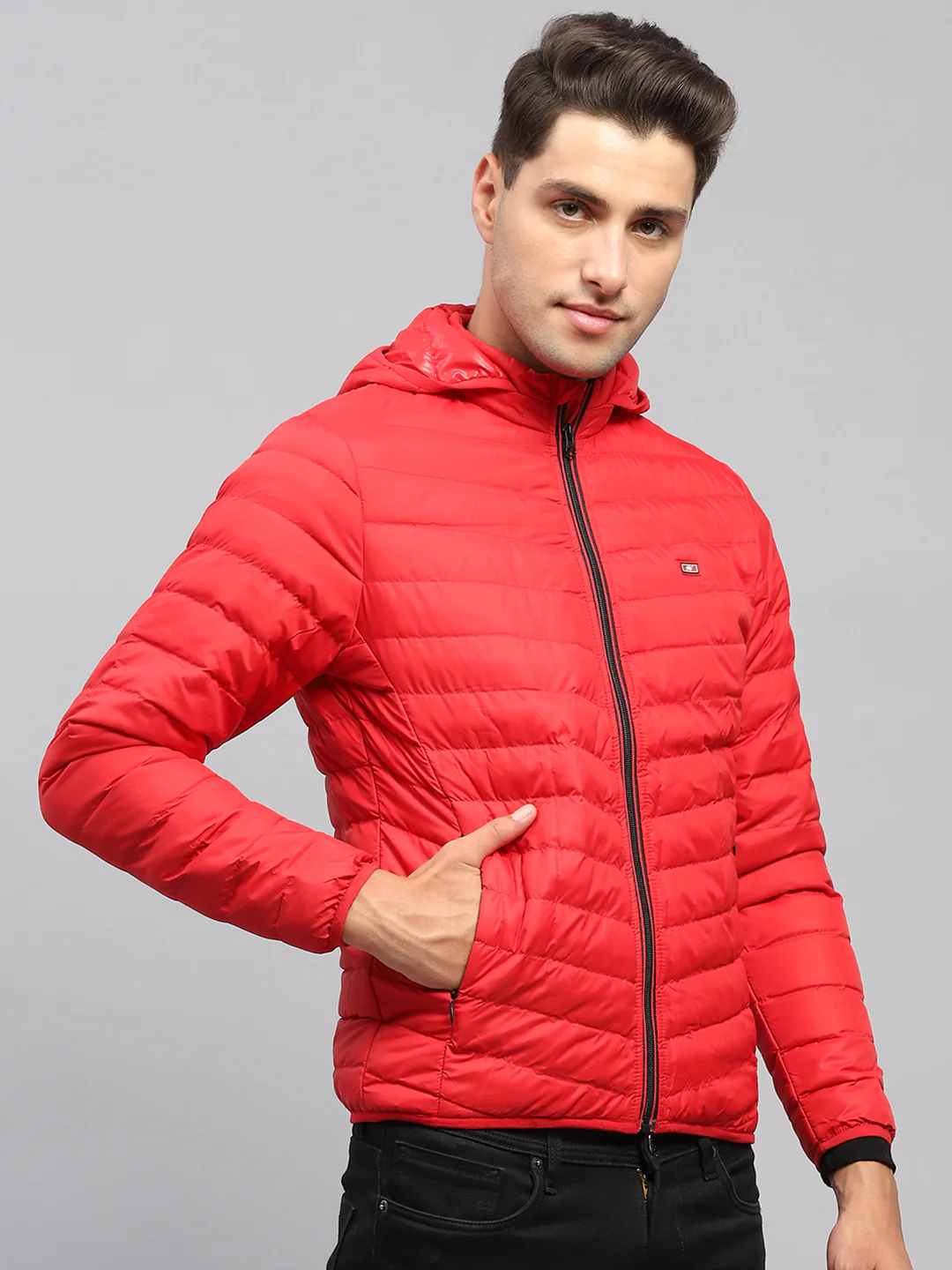 Men Red Solid Hooded Full Sleeve Jacket - Image 4