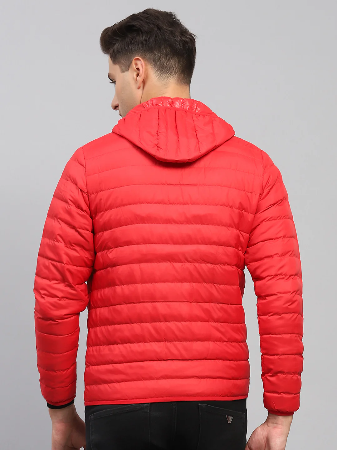 Men Red Solid Hooded Full Sleeve Jacket - Image 5