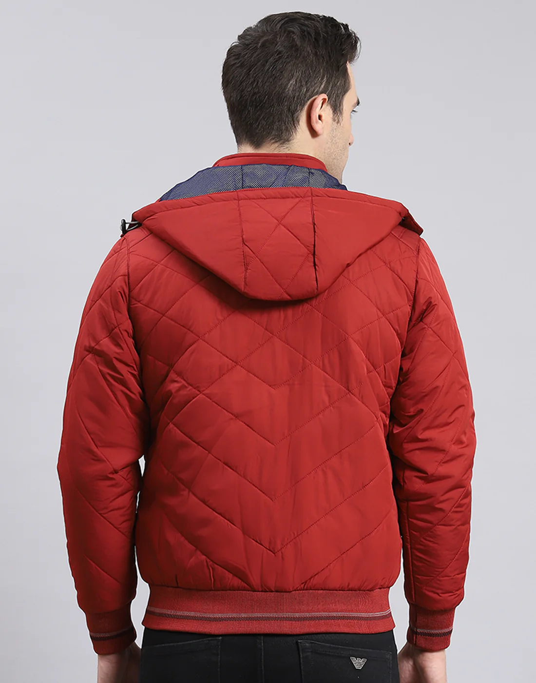 Men Red Solid Hooded Full Sleeve Jacket - Image 6