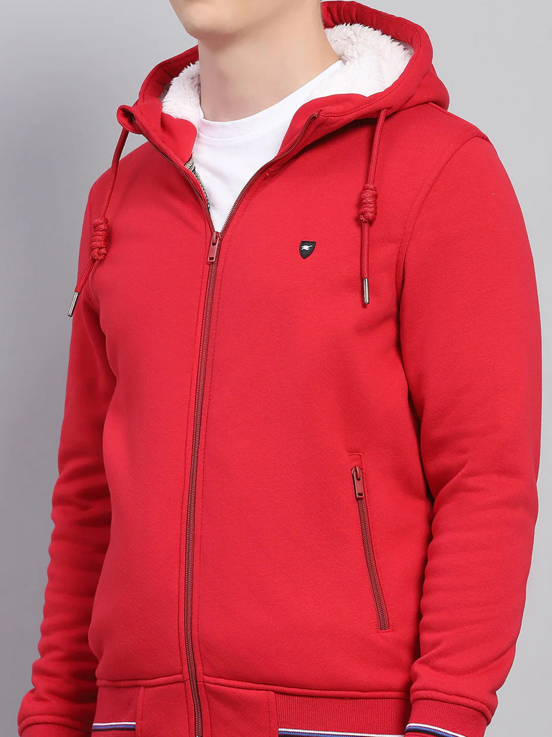 Men Red Solid Hooded Full Sleeve Sweatshirt - Image 6