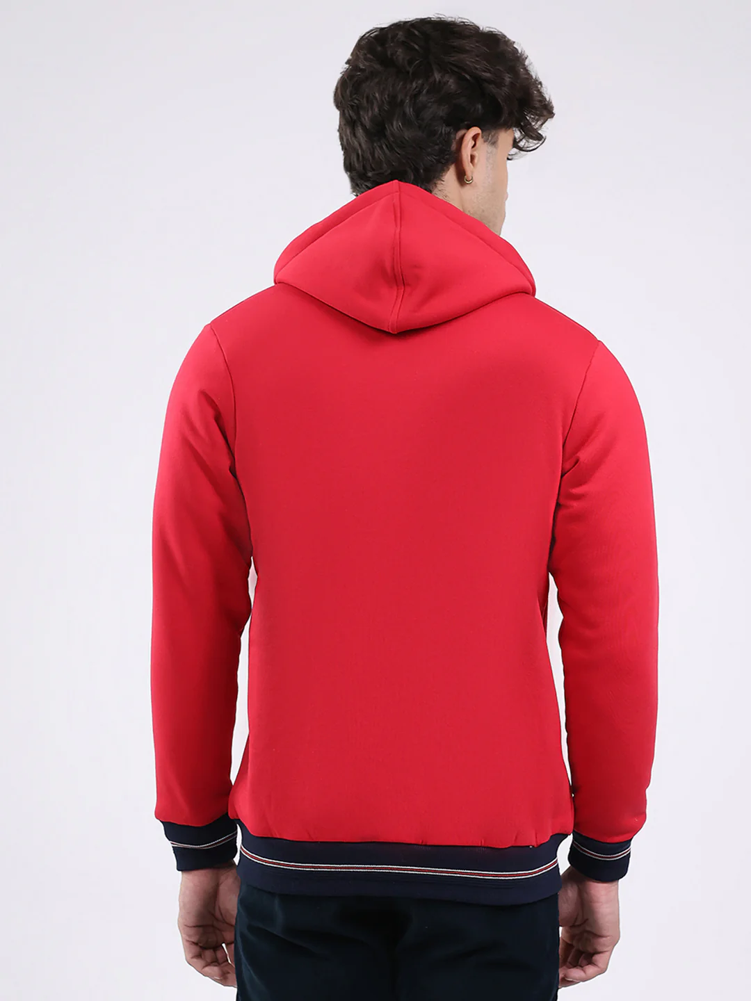 Men Red Solid Hooded Full Sleeve Sweatshirt - Image 5