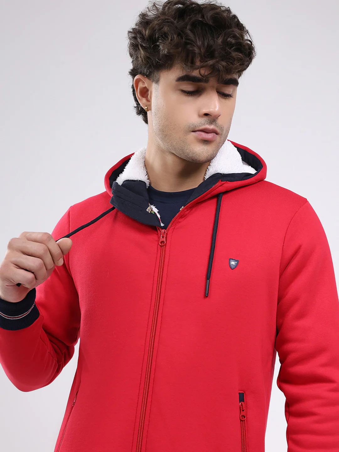 Men Red Solid Hooded Full Sleeve Sweatshirt - Image 6