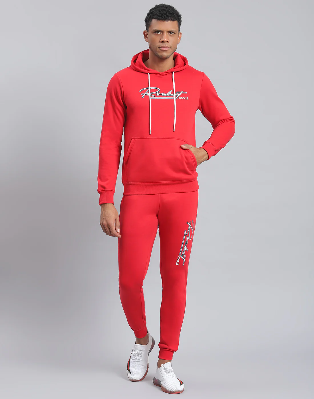 Rock.it Men Red Solid Hooded Full Sleeve Tracksuit - Image 2