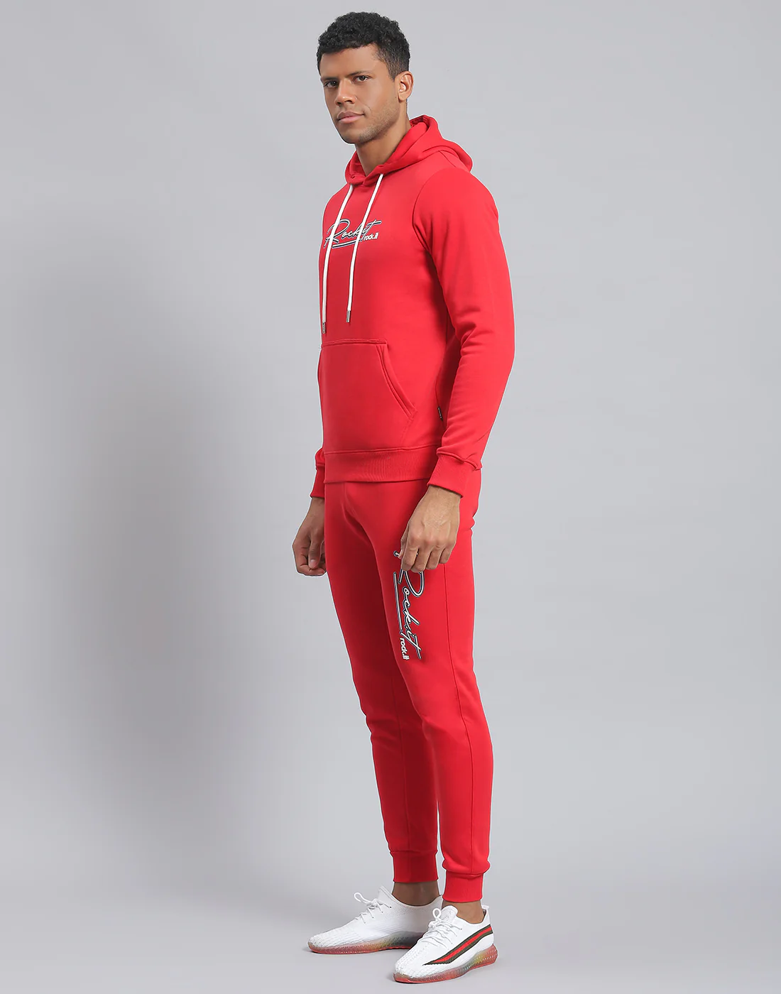 Rock.it Men Red Solid Hooded Full Sleeve Tracksuit - Image 3
