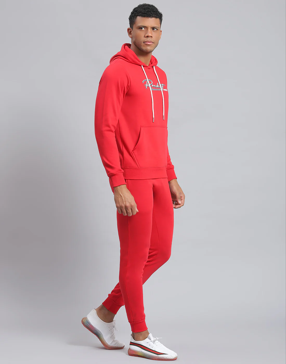 Rock.it Men Red Solid Hooded Full Sleeve Tracksuit - Image 4