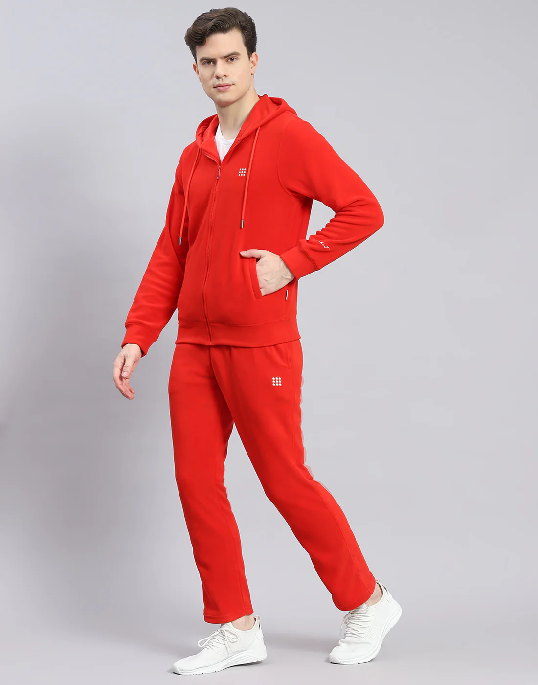 Rock.it Men Red Solid Hooded Full Sleeve Tracksuit - Image 3