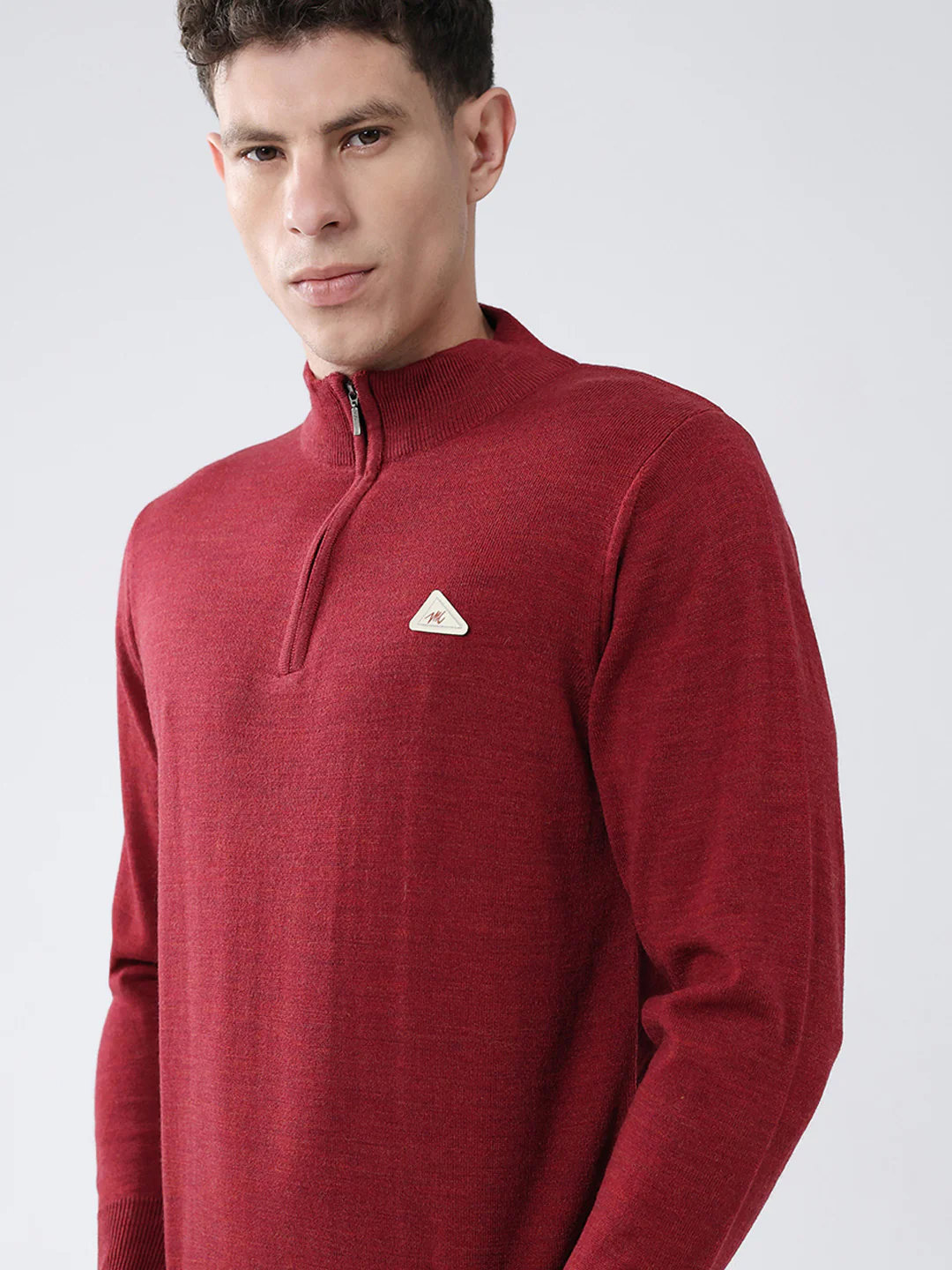 Men Red Solid Mock Neck Full Sleeve Pullover - Image 6