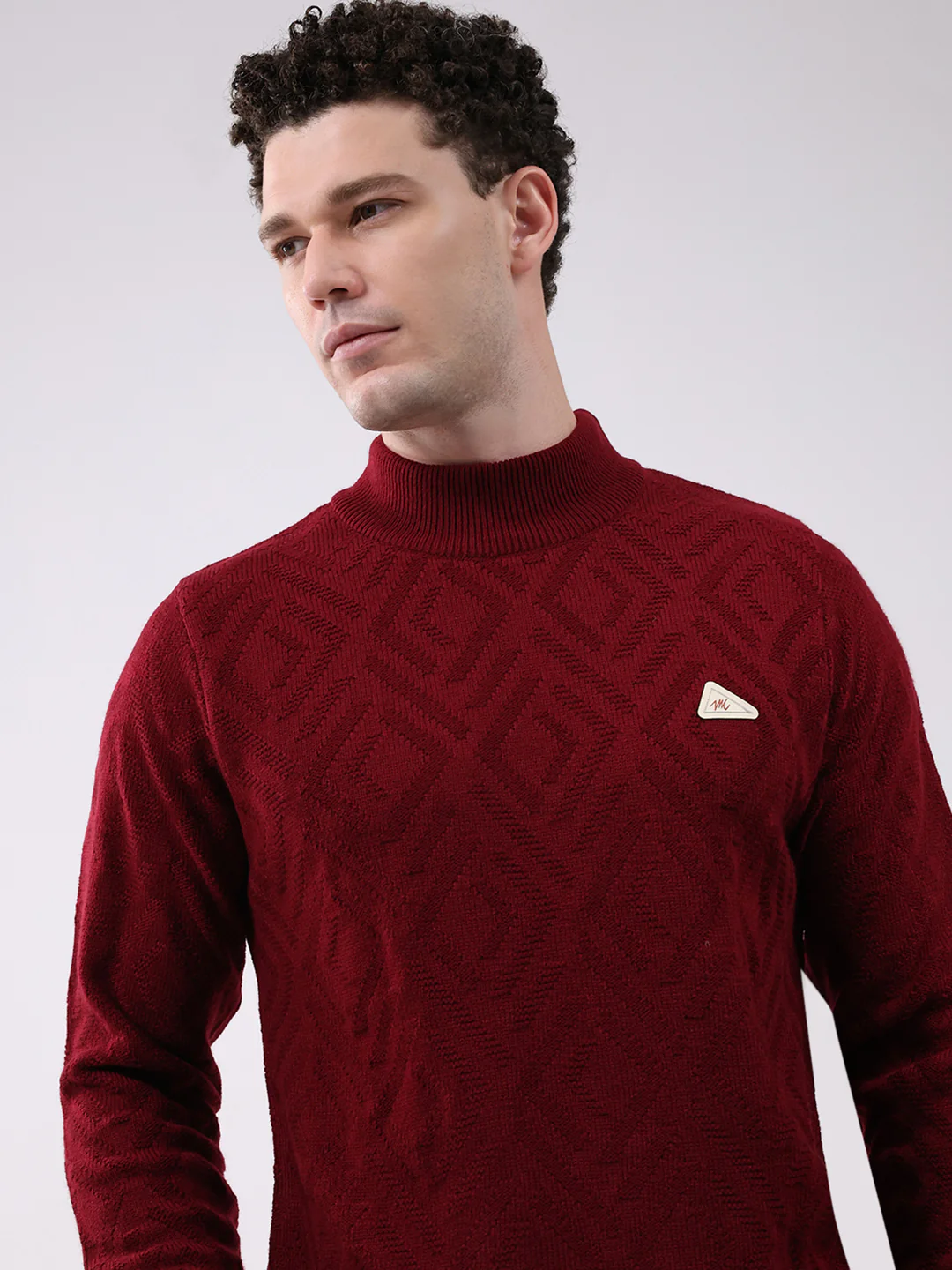 Men Red Solid Mock Neck Full Sleeve Pullover - Image 7