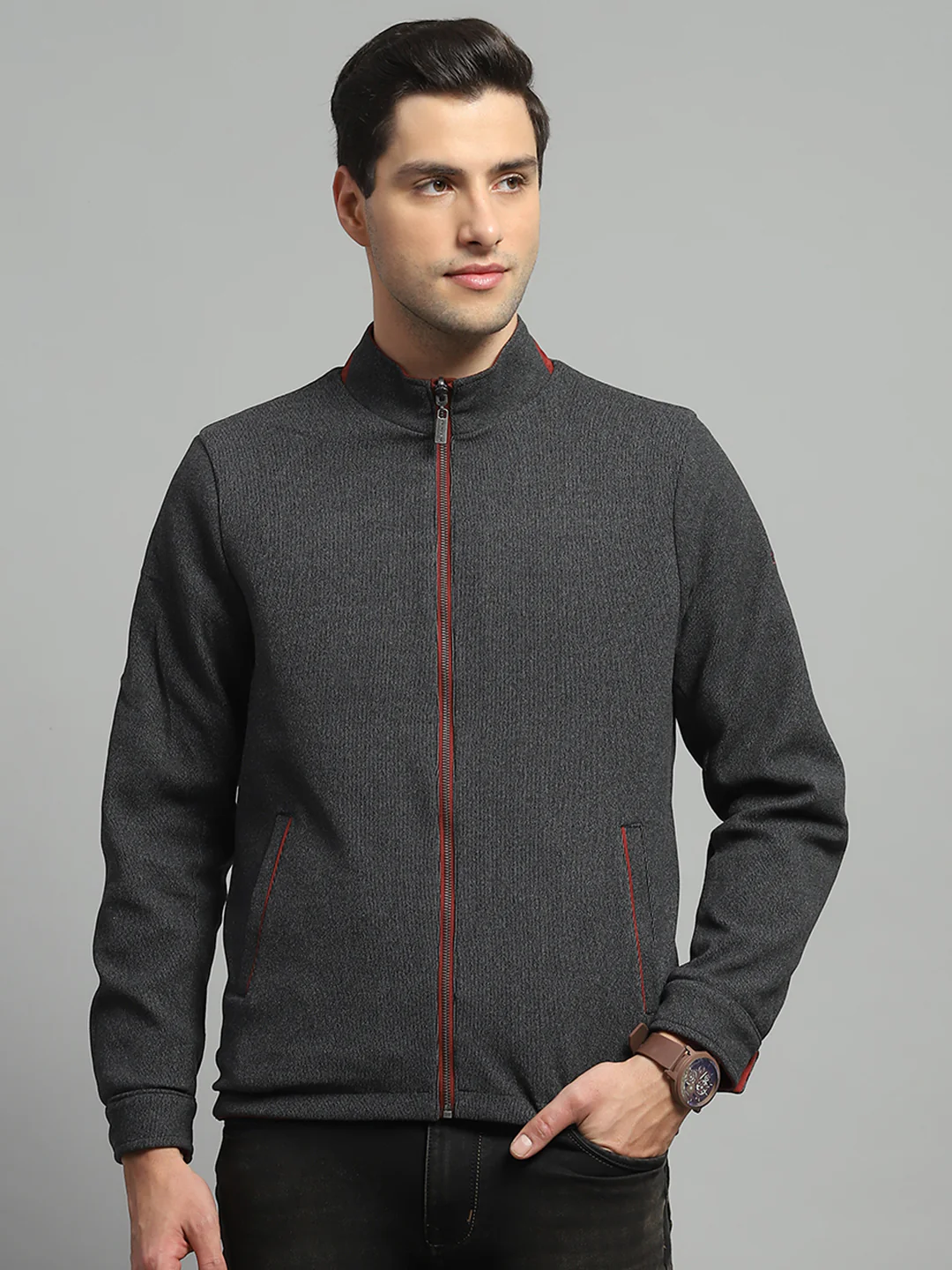 Luxuria Men Red Solid Mock Neck Full Sleeve Reversible Jacket - Image 7