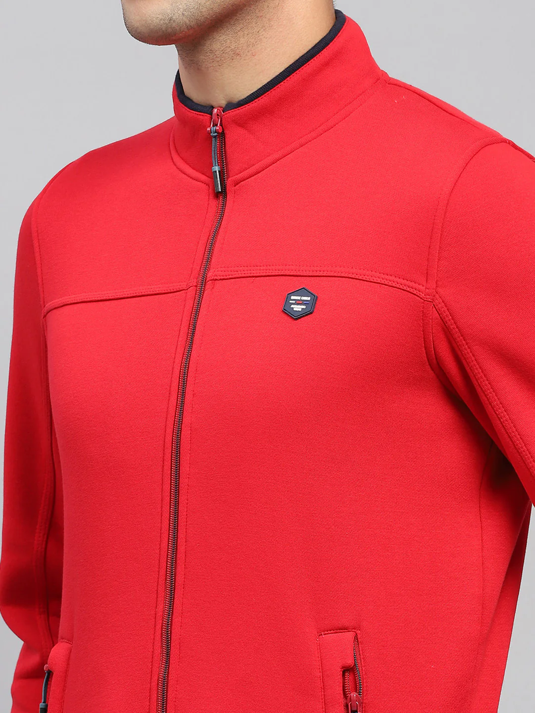 Men Red Solid Mock Neck Full Sleeve Sweatshirt - Image 6