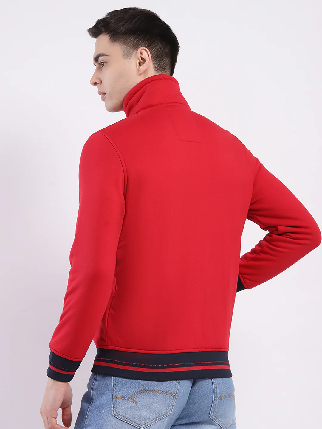 Men Red Solid Mock Neck Full Sleeve Sweatshirt - Image 5