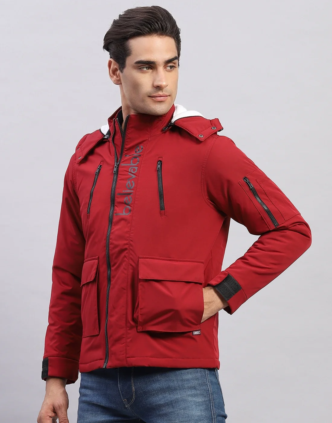 Men Red Solid Mock Neck Full Sleeve Sweatshirt - Image 3